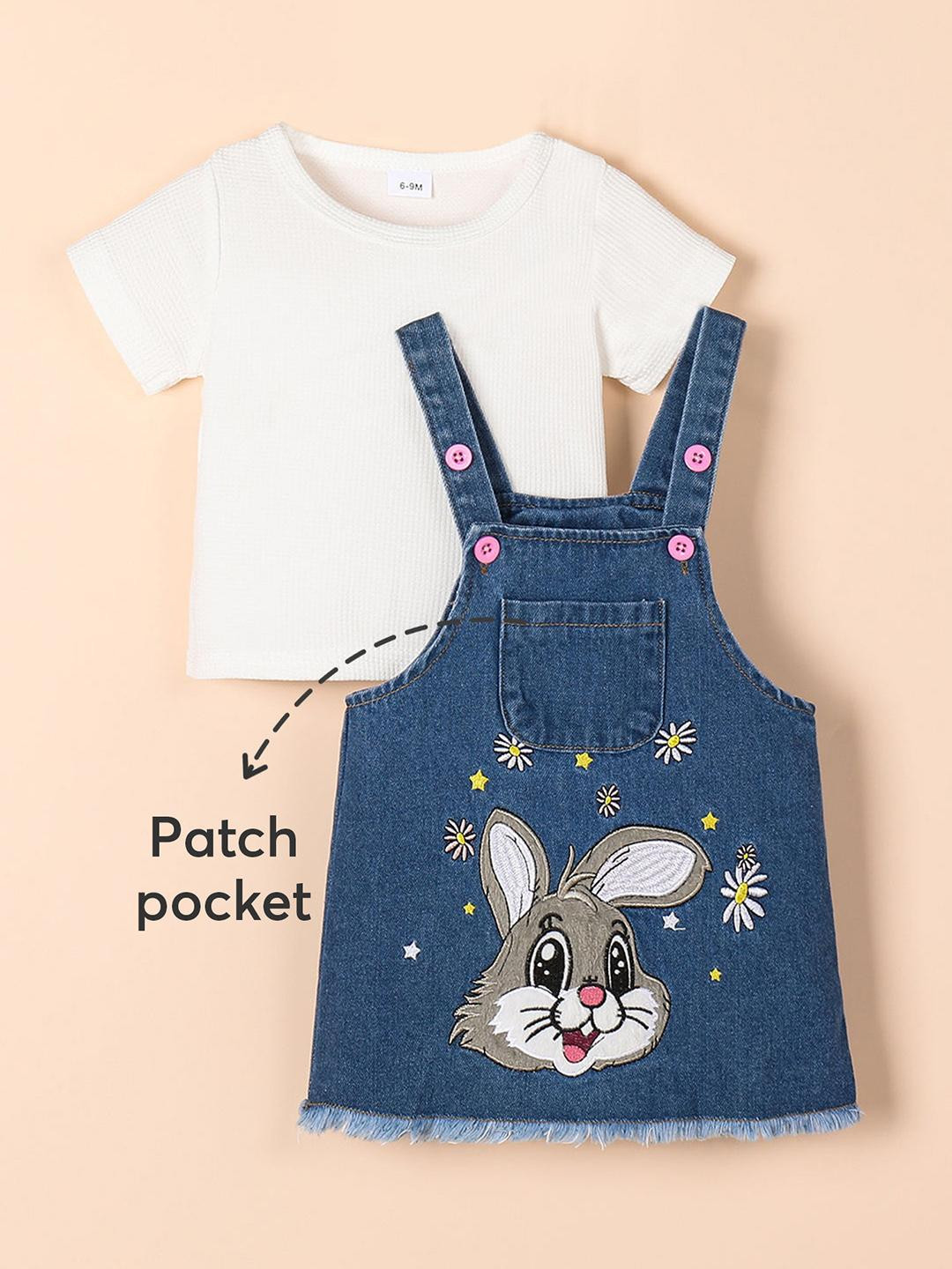 2-Pc Daisy Bunny Denim Dungaree & Blouse