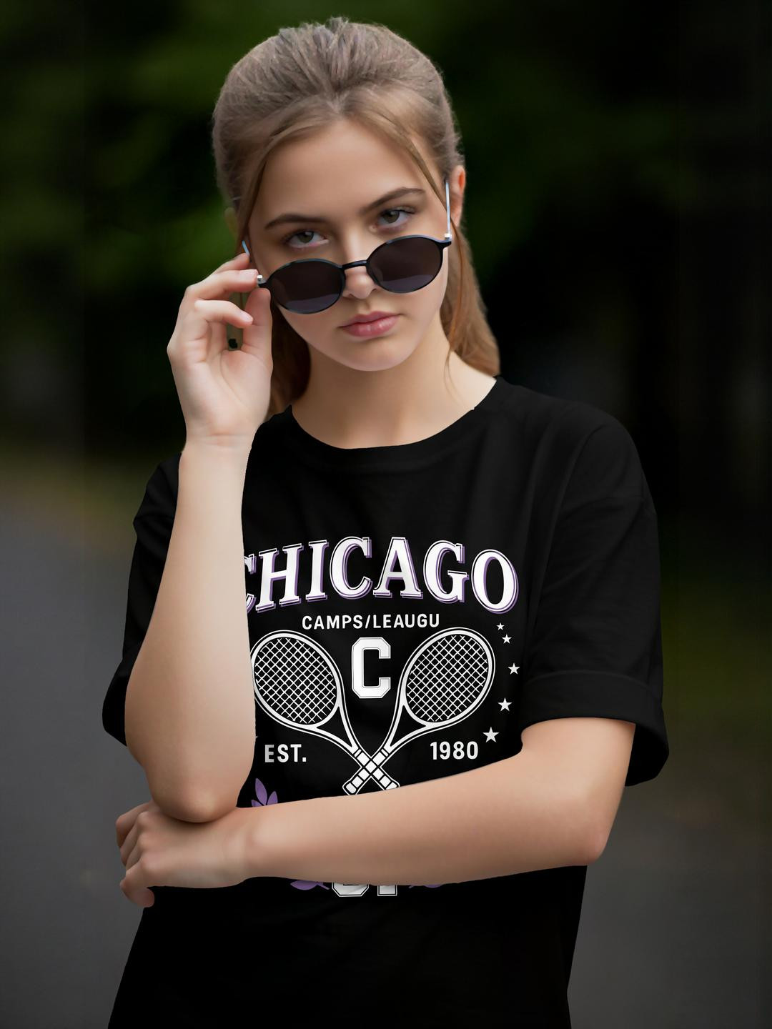 Dagcros Kids Girls Black Printed Oversized  T-shirt