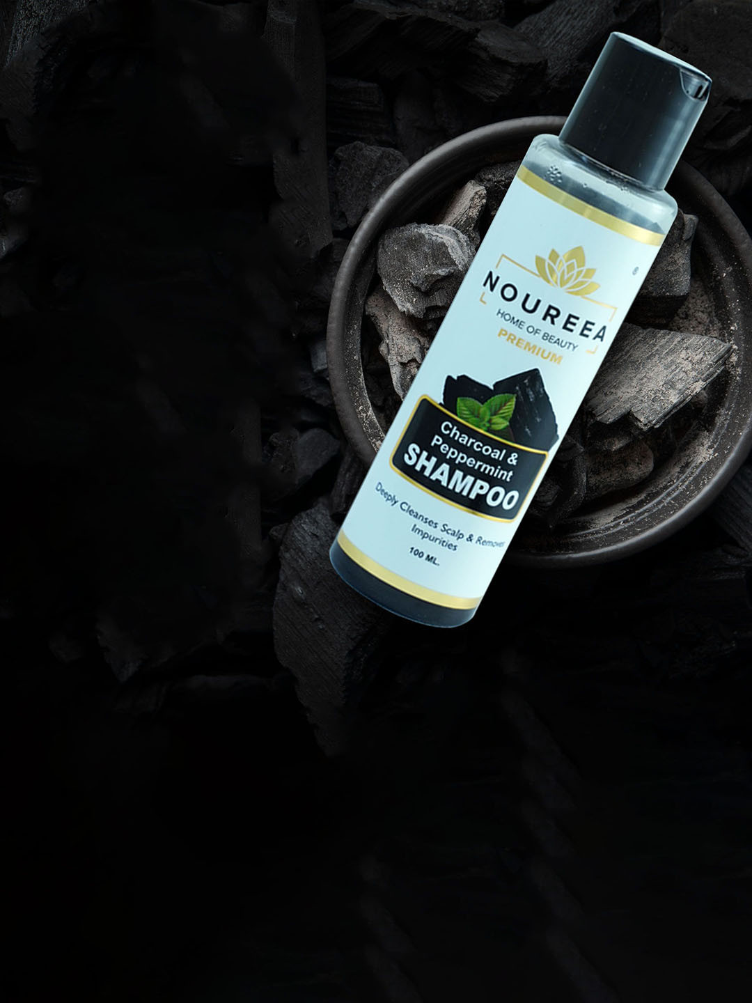 Noureea Charcoal & Peppermint Shampoo For Deeply Cleanses Scalp - 100 ml