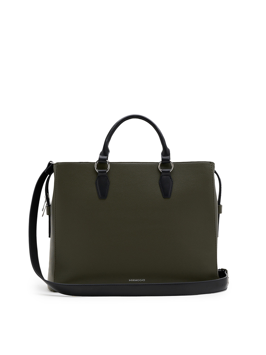 MIRAGGIO Melissa Green Structured Tote Bag with Adjustable & Detachable Crossbody Strap