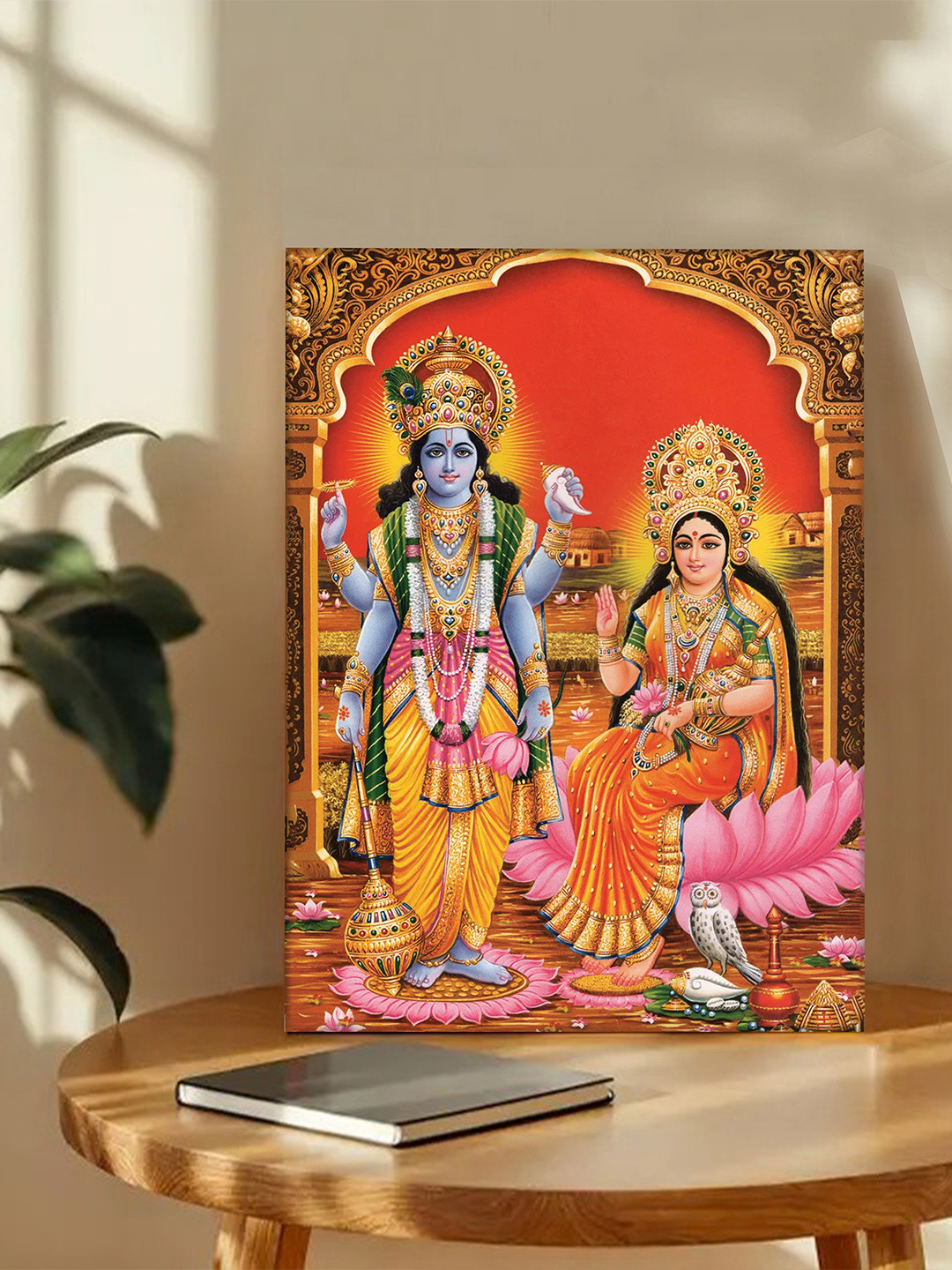 Art Street Red & Yellow Sri Lakshmi Narayan Printed Canvas Wall Art