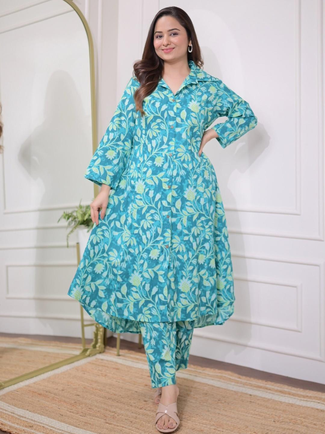 ESPARZA Women Viscose Rayon Kurta Shirt Collar Pant Set