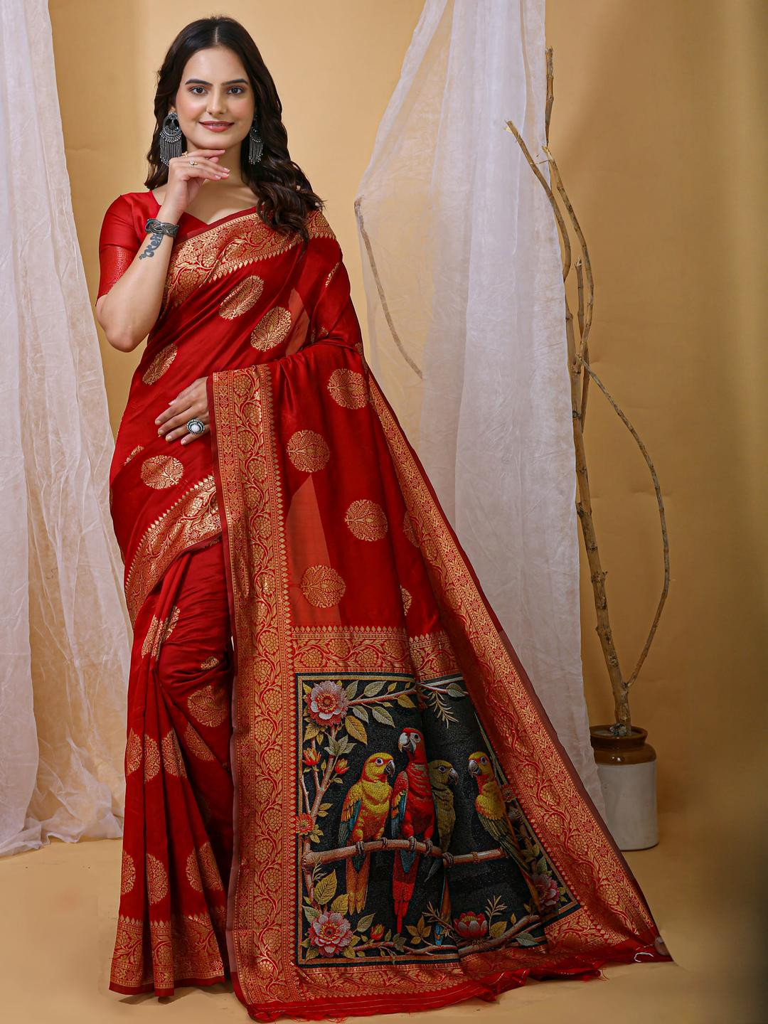KALINI Red Woven Design Art Silk Banarasi Sarees