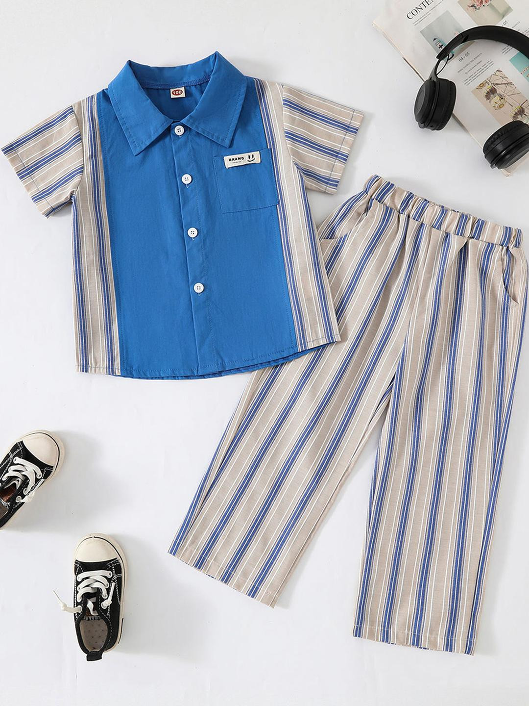 2-Piece Stripe Print Shirt and Pant