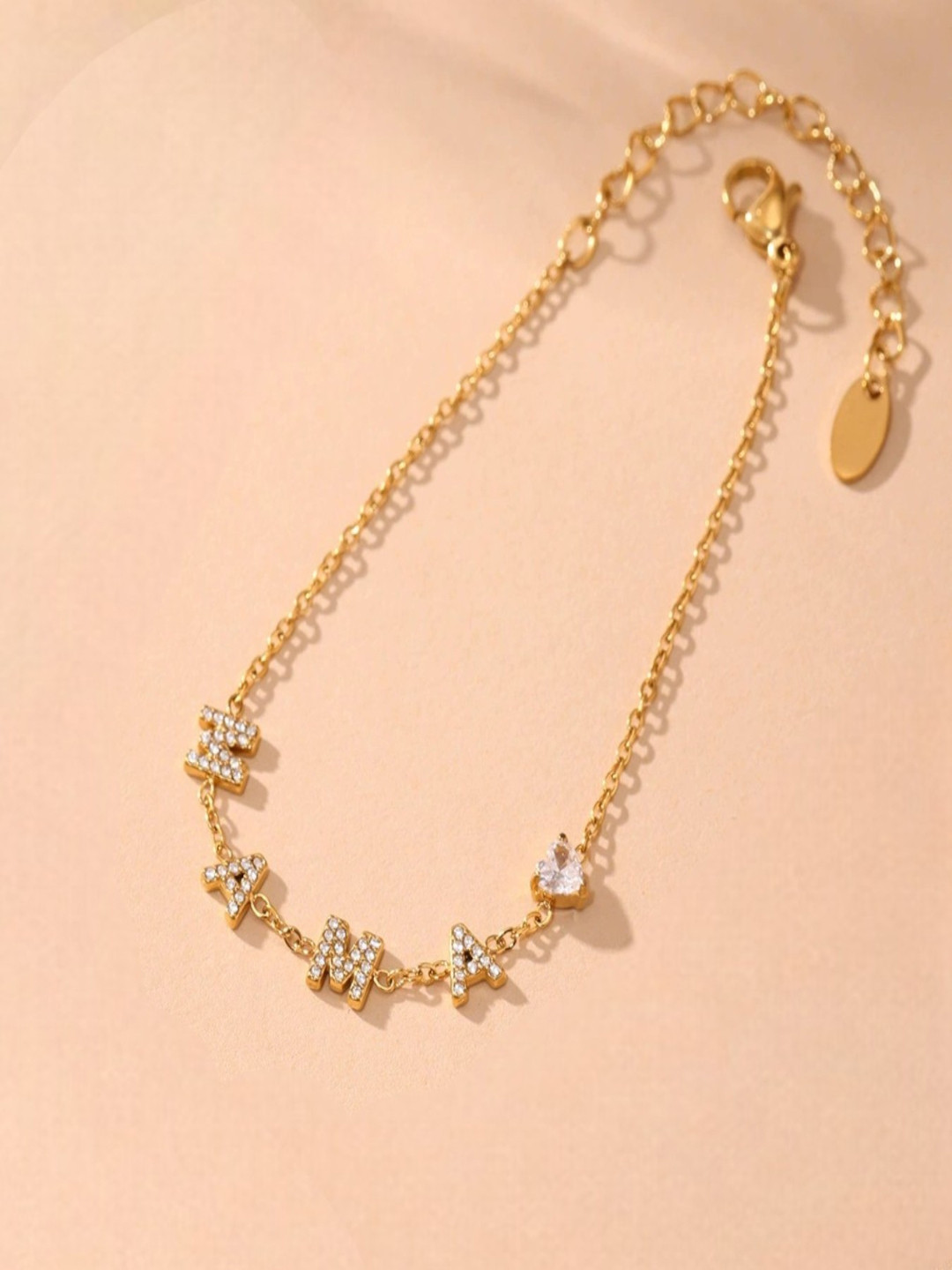 AQUASTREET 18K Gold Plated Anti-Tarnish MAMA letters and Heart with Zircon Bracelet