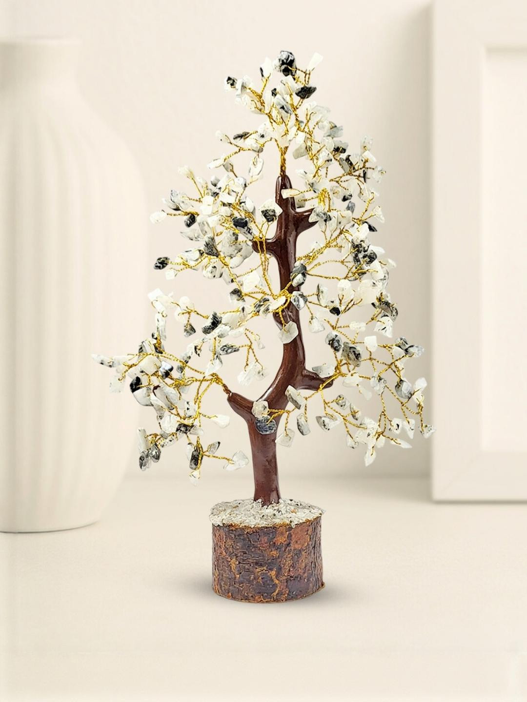 Calminds Moonstone Crystal Tree Wooden Showpiece for Positive Vibes