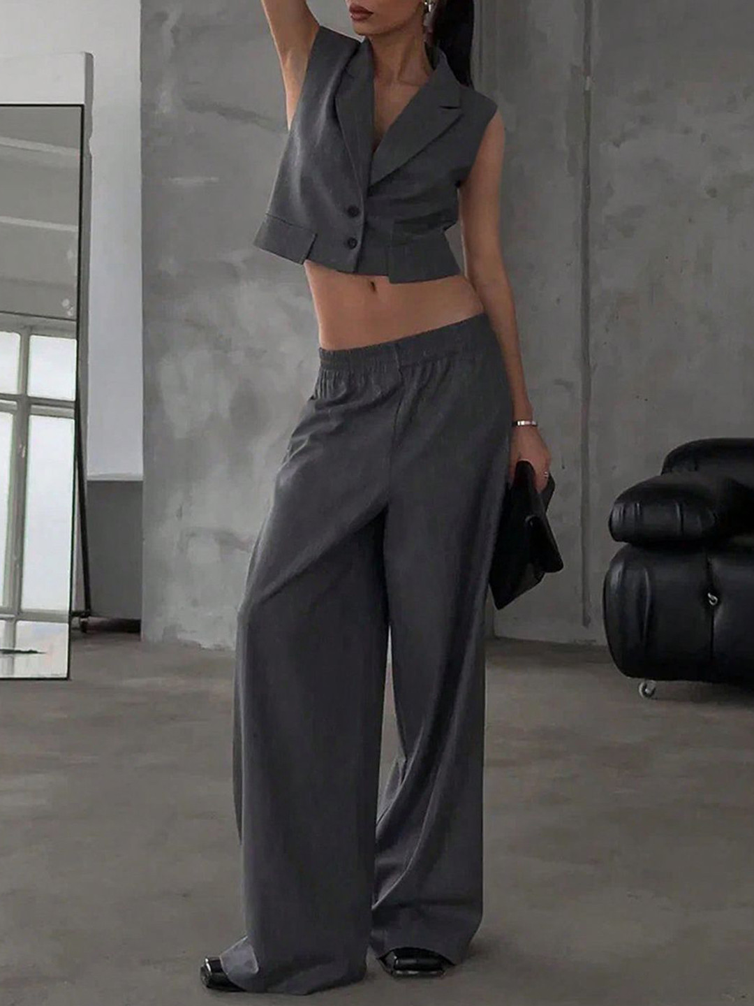 JC Mode Women Notched Lapel Collar Waistcoat With Trousers Co-Ords