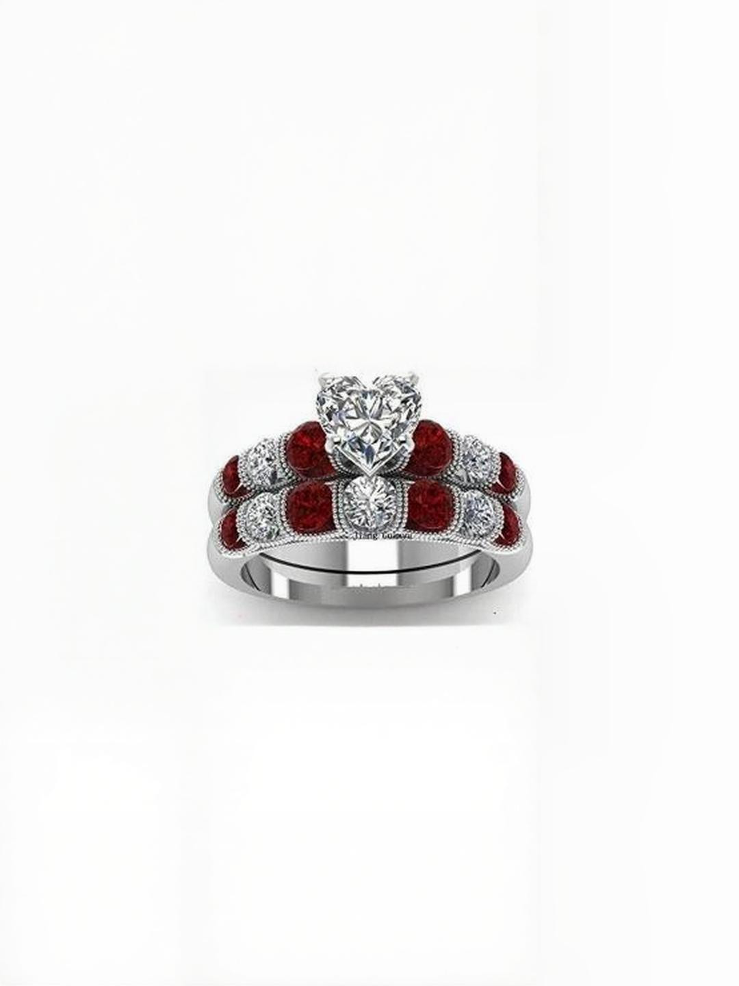 Moneekar Jewels Bridal Stainless Steel And Cubic Zirconia Heart Ring
