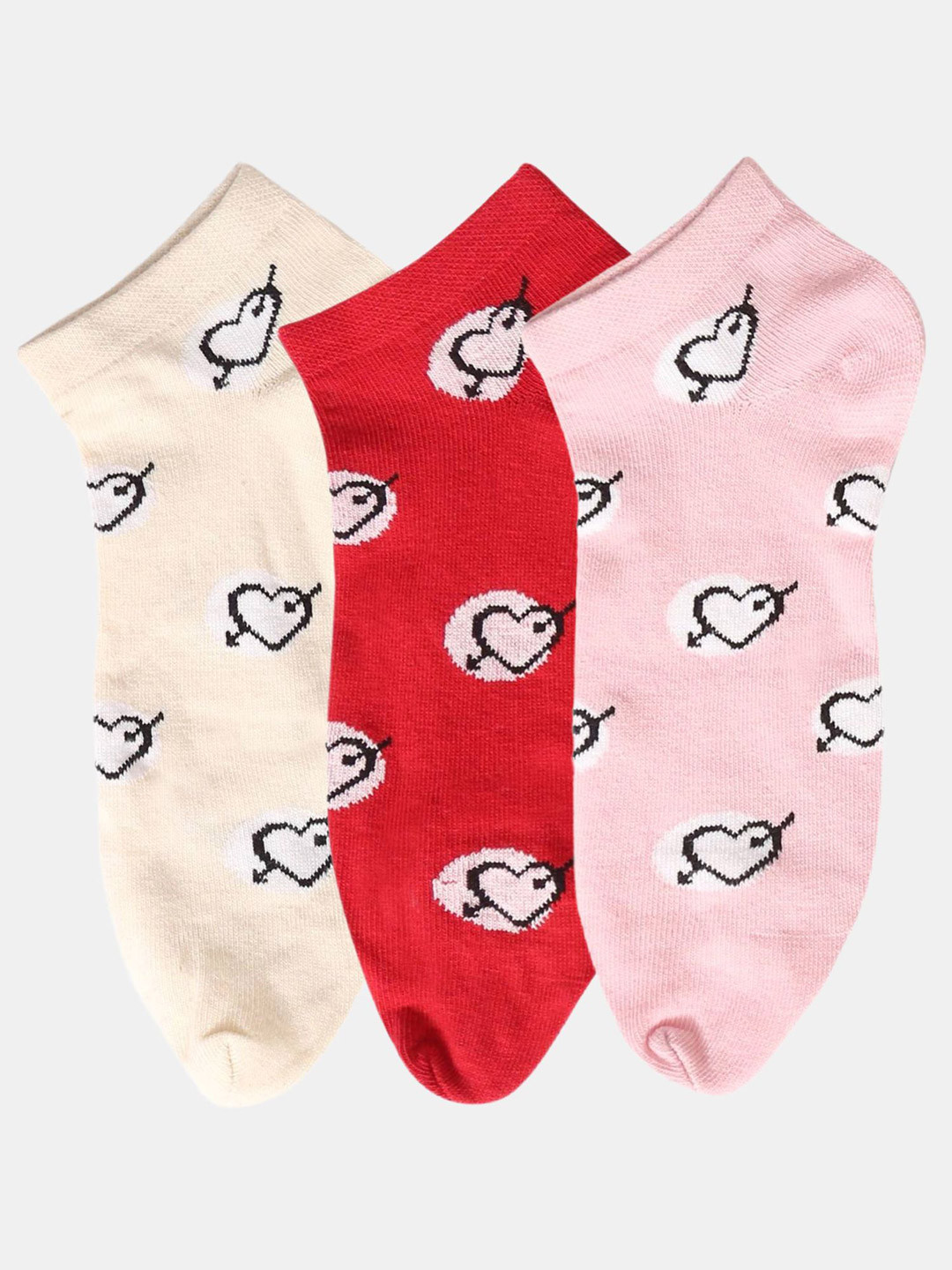 N2S NEXT2SKIN Women Pack Of 3 Thumb Heart Pattern Cotton Ankle-Length Socks