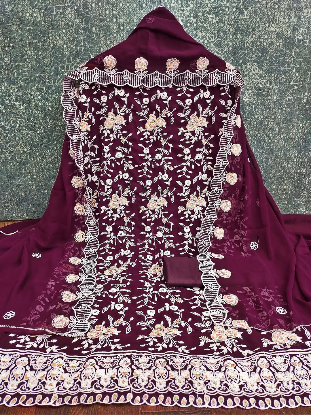 Purple Georgette Embroidered Dress Material for Women with Dupatta  Kalini