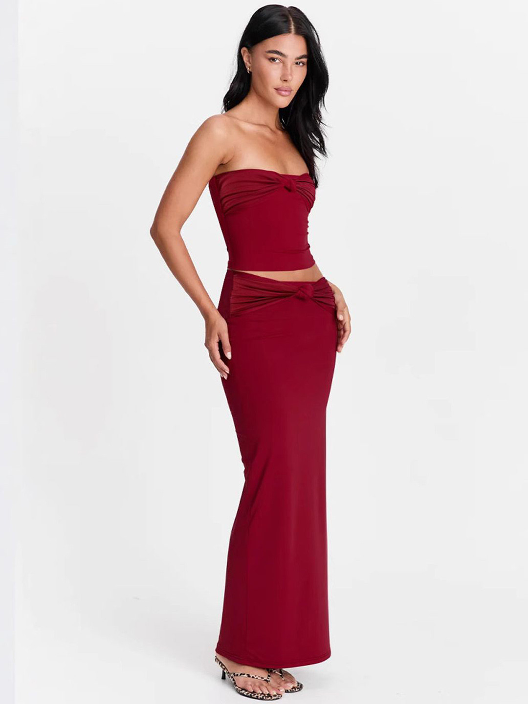 StyleCast Women Strapless Top With Skirt Co-Ords