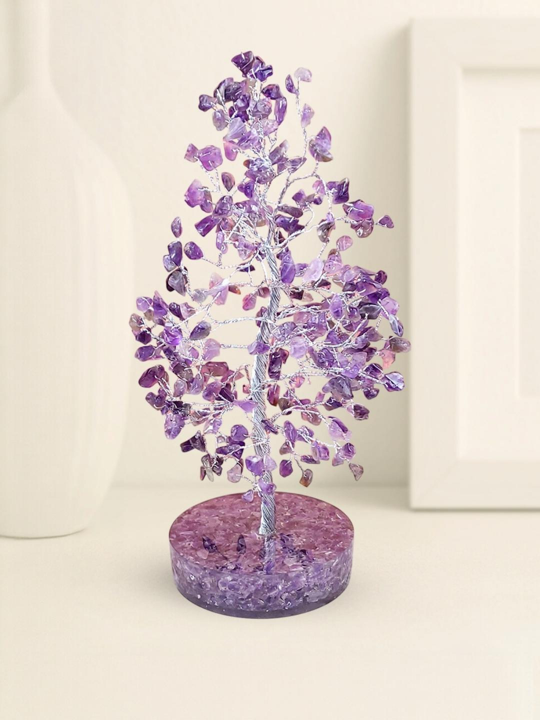 Calminds Amethyst Crystal Purple Tree with Orgonite Base Decor Showpiece