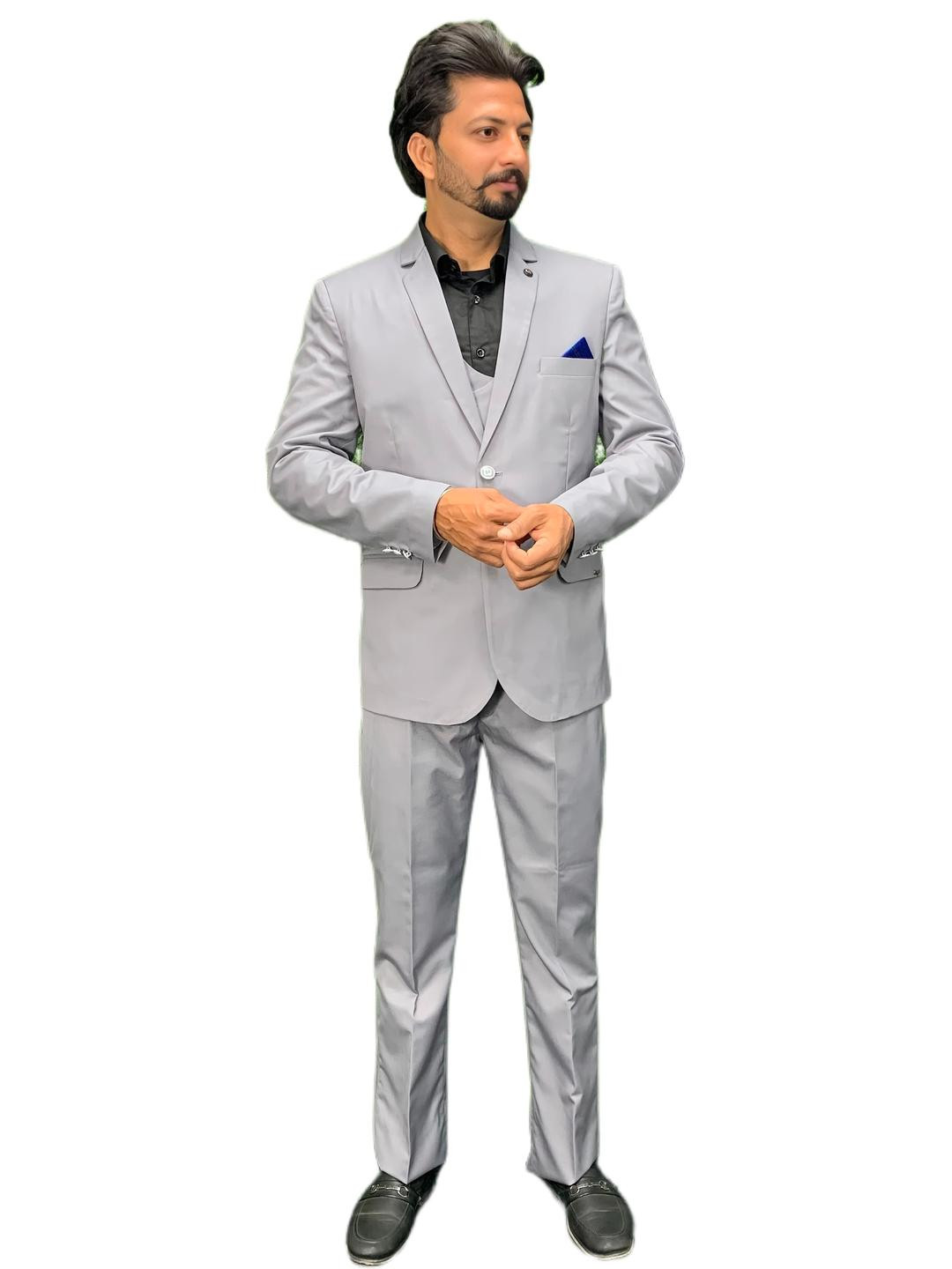 GARGIAN Master Cut Men Grey Notched Lapel Three Piece Suit