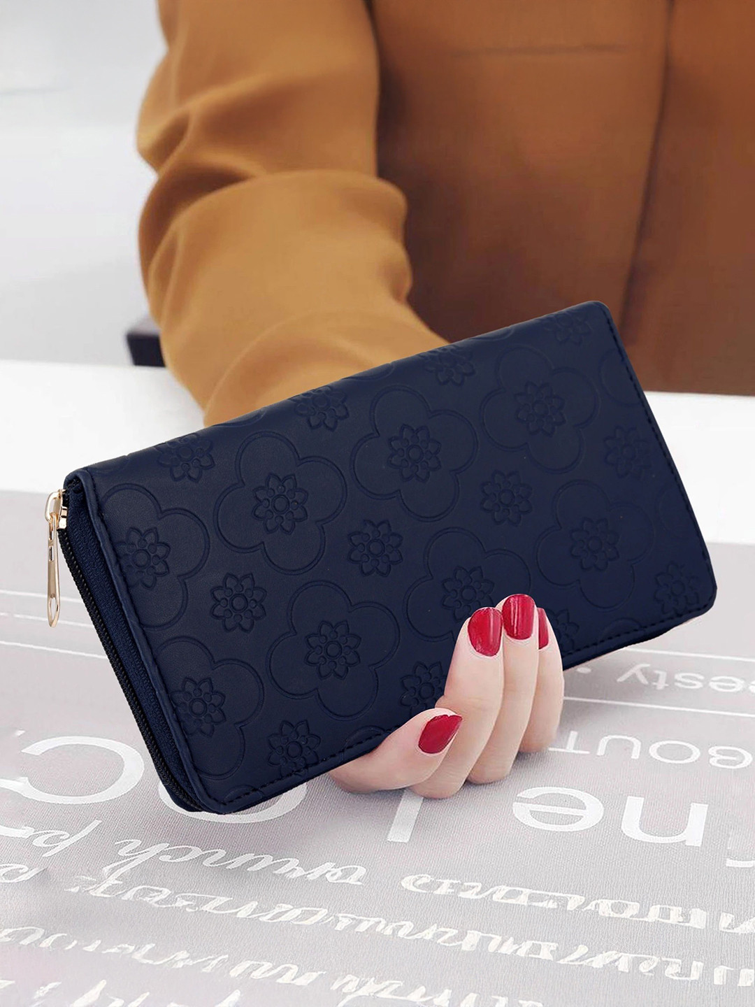 ALSU Women Zip-Around Textured Floral Embossed Wallet with Multi-Organizer Compartments