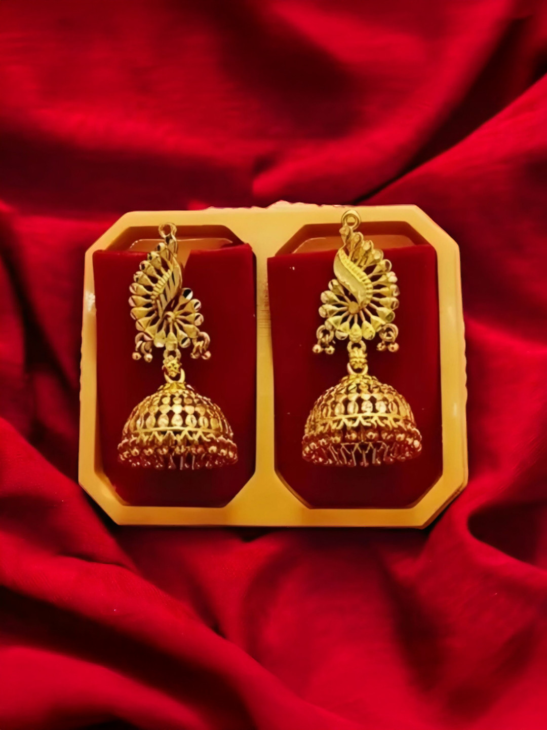 MA FASHION Gold-Plated Ghungroo Beaded Dome Shaped Jhumkas
