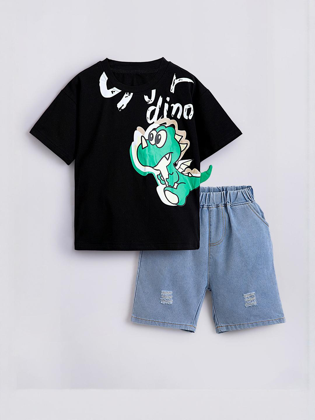 2-Pc Dino Applique T-shirt & Shorts