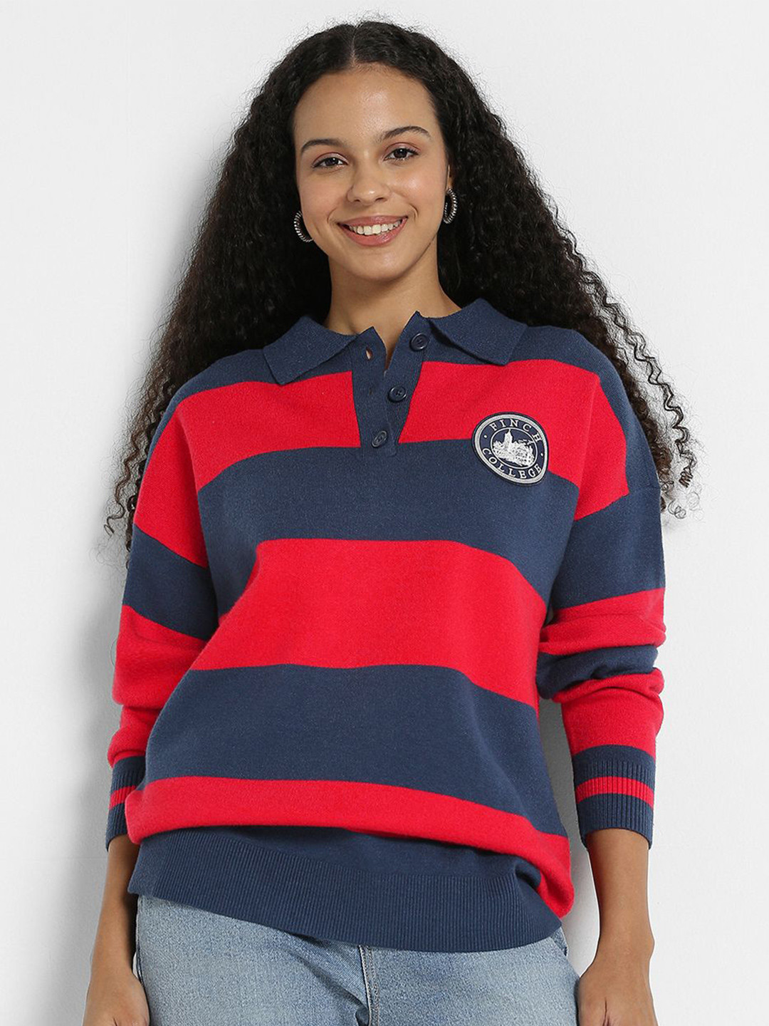 AMERICAN EAGLE OUTFITTERS Striped Polo Collar Pullover