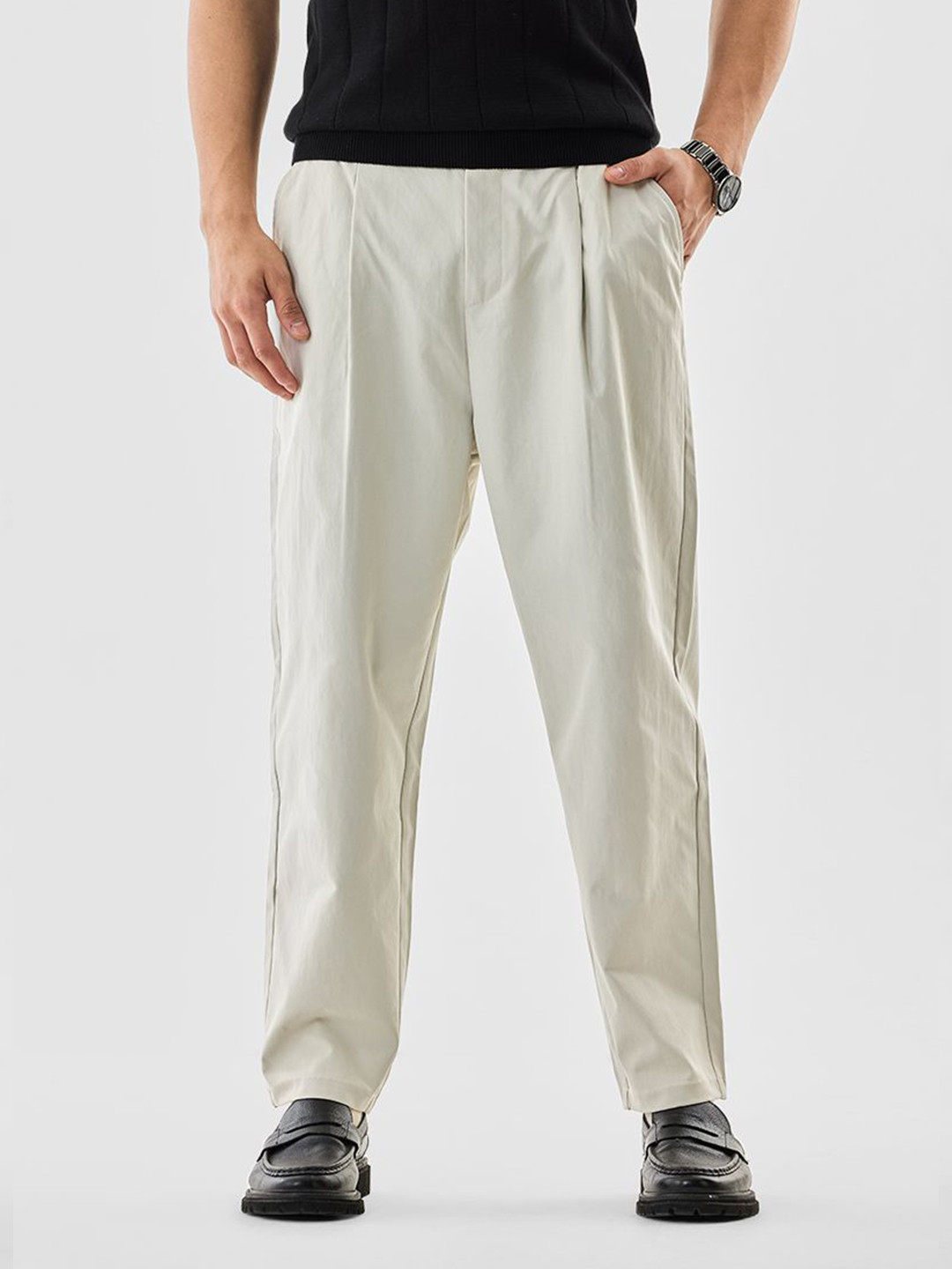 Snitch Men Off White Mid-Rise Baggy Trouser