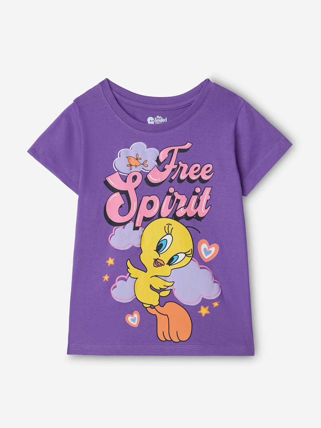 The Souled Store Girls Regular Fit Looney Tunes Printed Purple T-Shirts