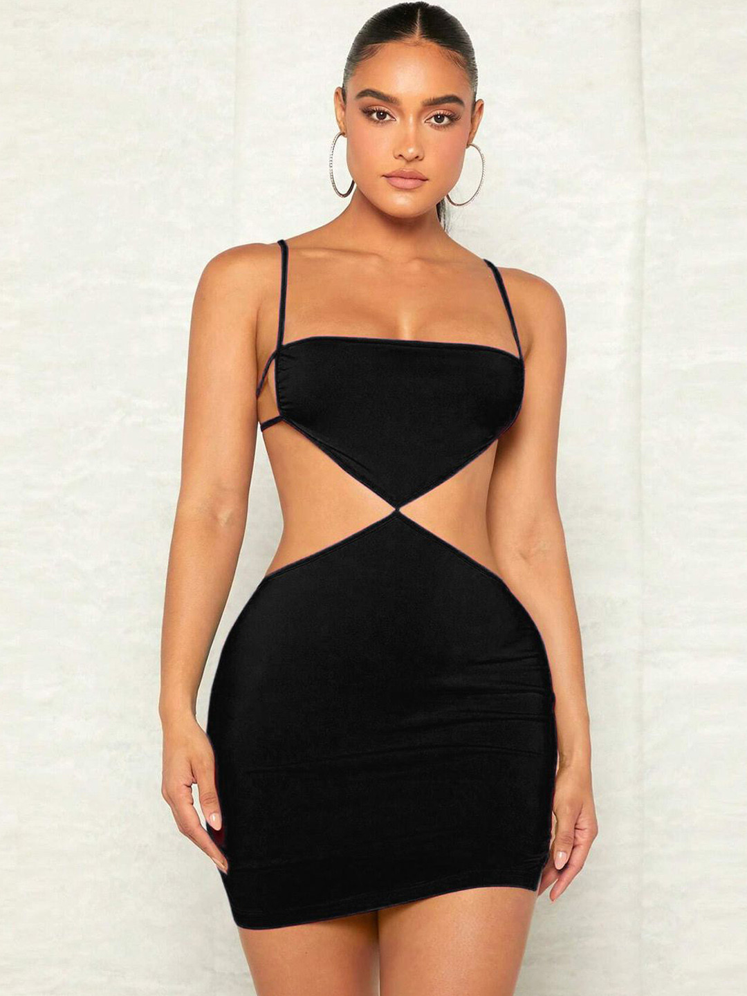 KRENOZ Shoulder Straps Cut-Out Bodycon Mini Dress