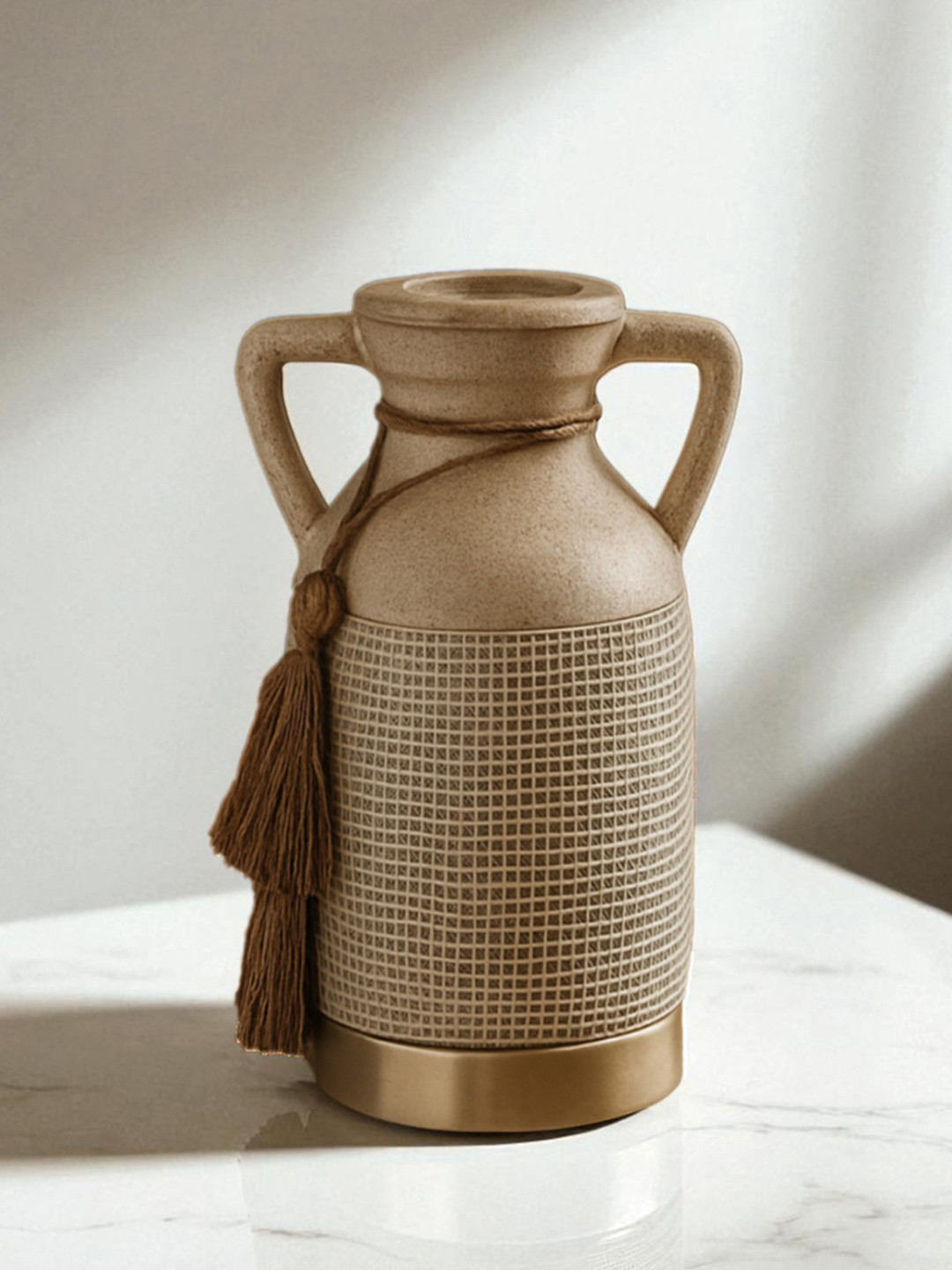 Beige Antique Vintage Rustic Charm Ceramic Amphora Shaped Vase