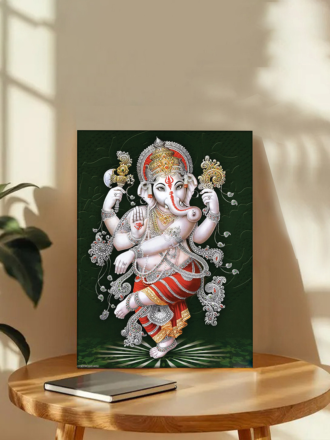 Art Street Green & Grey Lord Ganesh Printed Canvas Wall Art