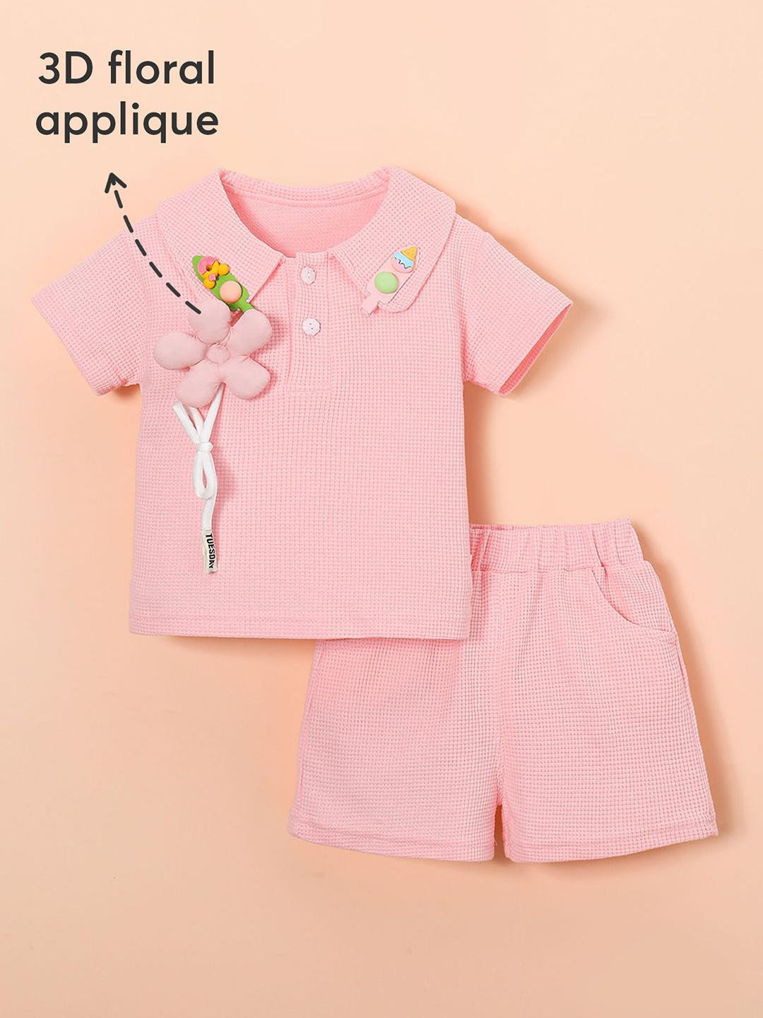 2-Pc 3D Floral Applique Shorts Set