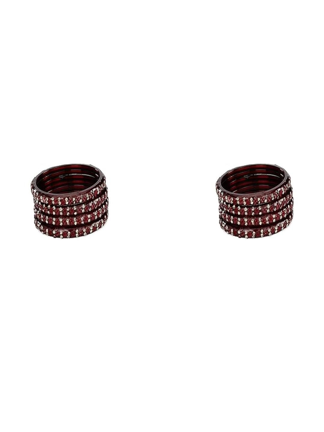 SOMIL Women Pack OF 8 Traditional Maroon Glass Bangles