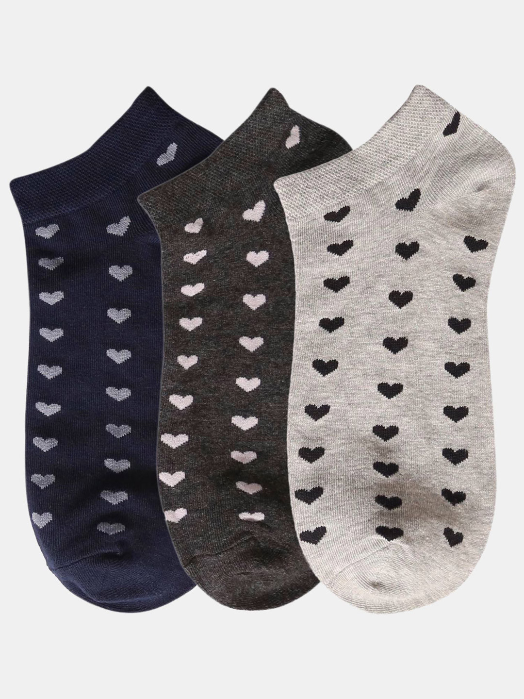 N2S NEXT2SKIN Women Pack Of 3 Tiny Hearts Patterned Cotton Ankle Length Socks