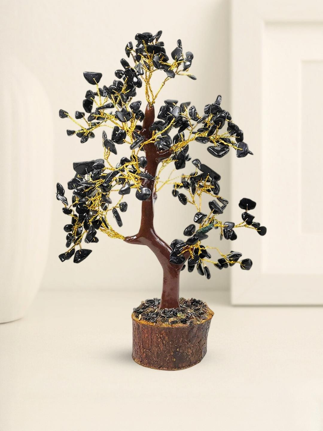 Calminds Black Obsidian Crystal Tree Wooden Showpiece Deco