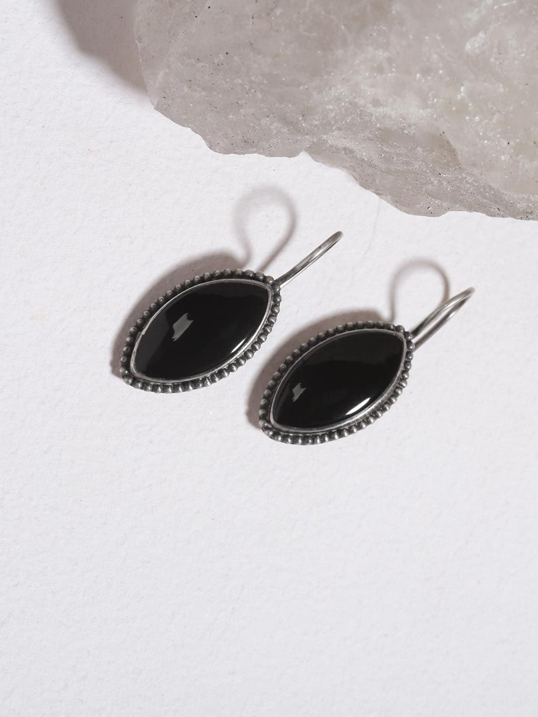 Fabindia Silver Oval Shaped Stones Studded Drop Earrings