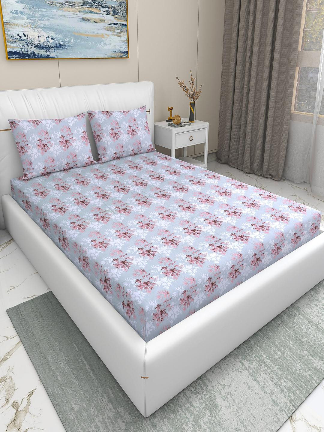 DREAM LIVING Printed Cotton Flat King Size Bedsheet Set