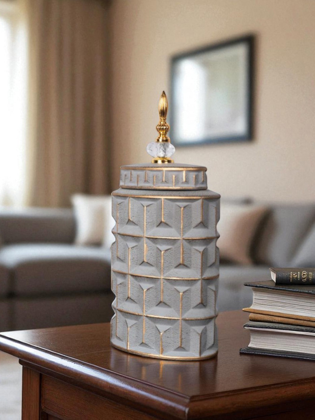 AARVI DECOR STUDIO Grey With Gold Finish Ceramoire Vase