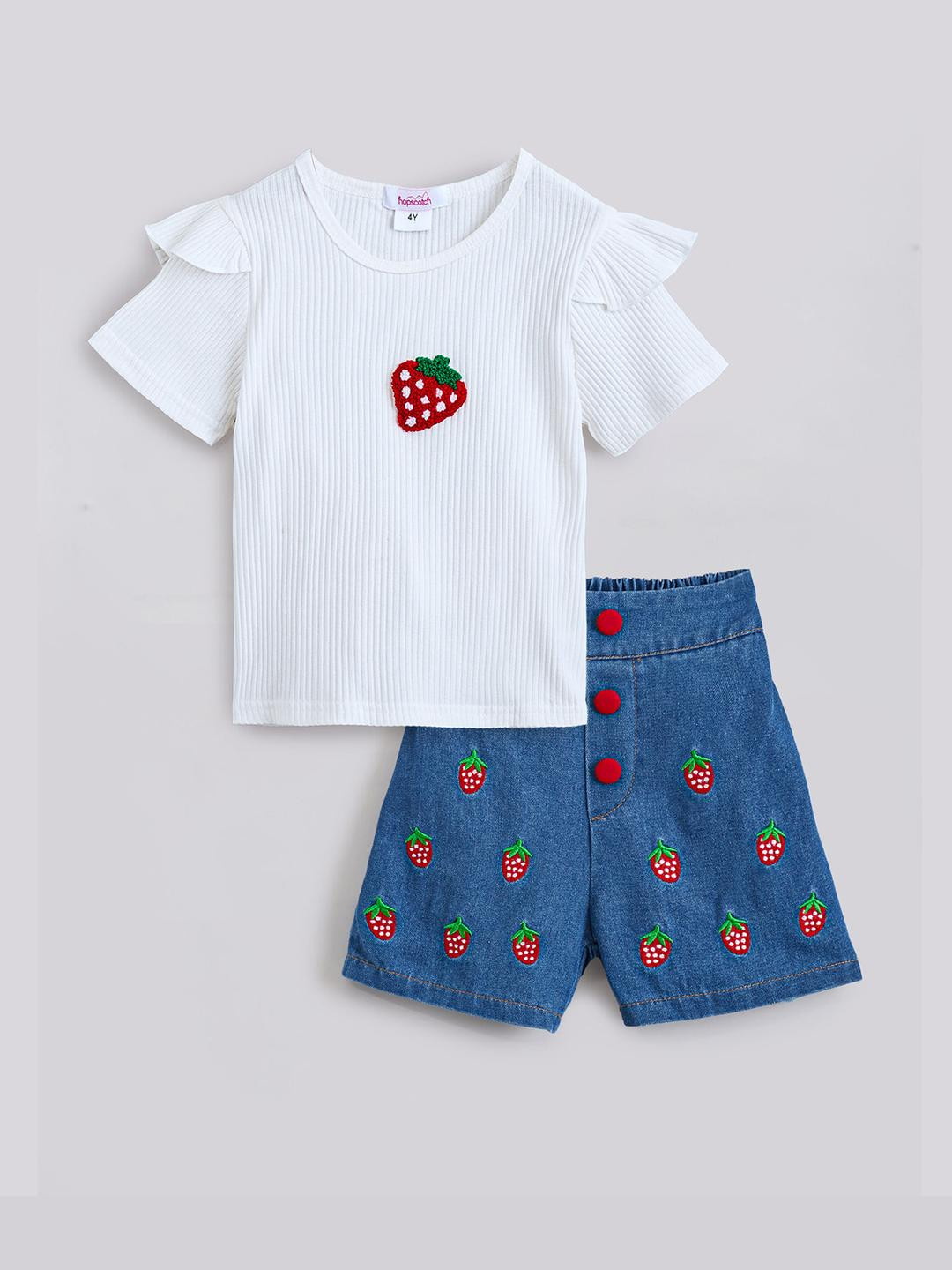 2-Pc Strawberry Embroidered Short Set