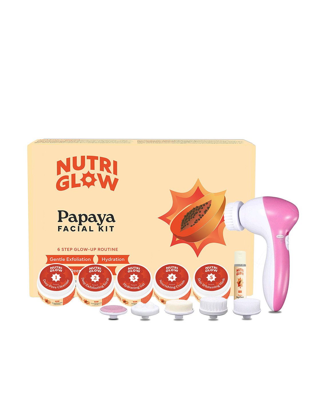 NutriGlow Papaya Fruit Facial Kit 250g+10ml with 5 in 1 Portable Face Massager