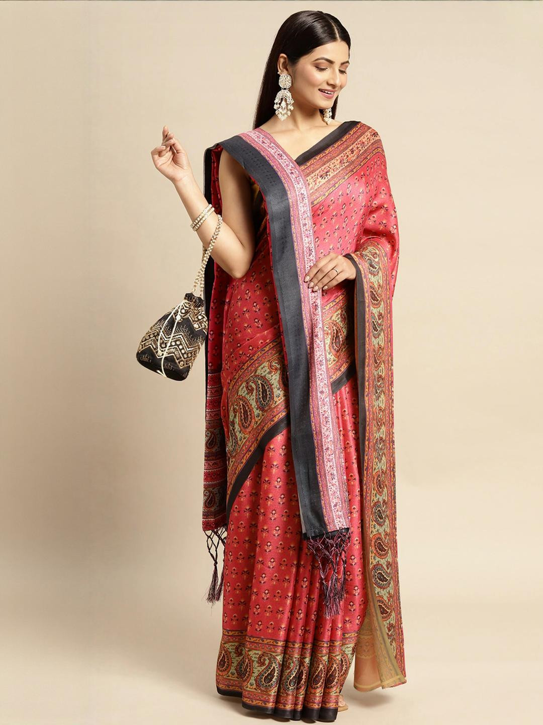 Pink Pashmina Silk Saree With Unstitched Blouse And Shawal