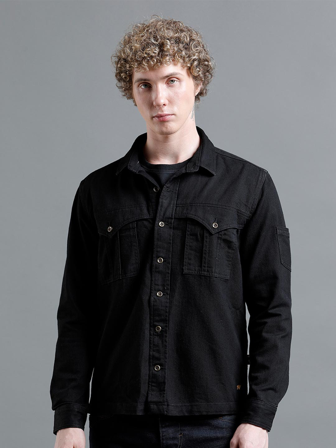 TEMPLE OF DENIM Spread Collar Denim Shacket