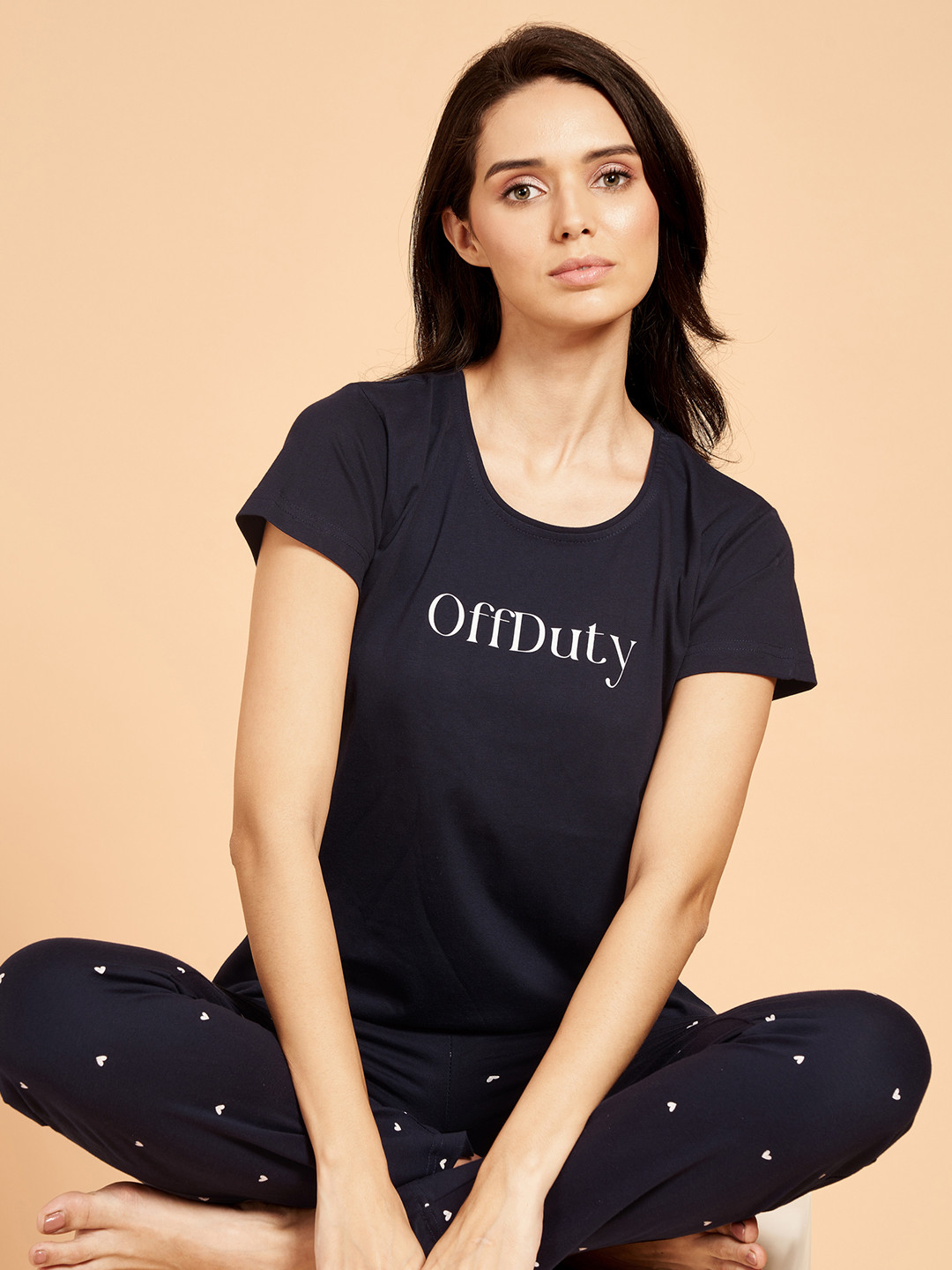 PASTEL CLIP Women Hearts Printed Pure Cotton T-Shirt & Pyjama Night suit