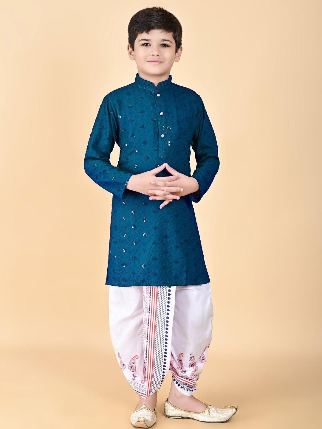 TAKE STYLE Boys Embroidered And Sequinned Kurta with Dhoti Pants