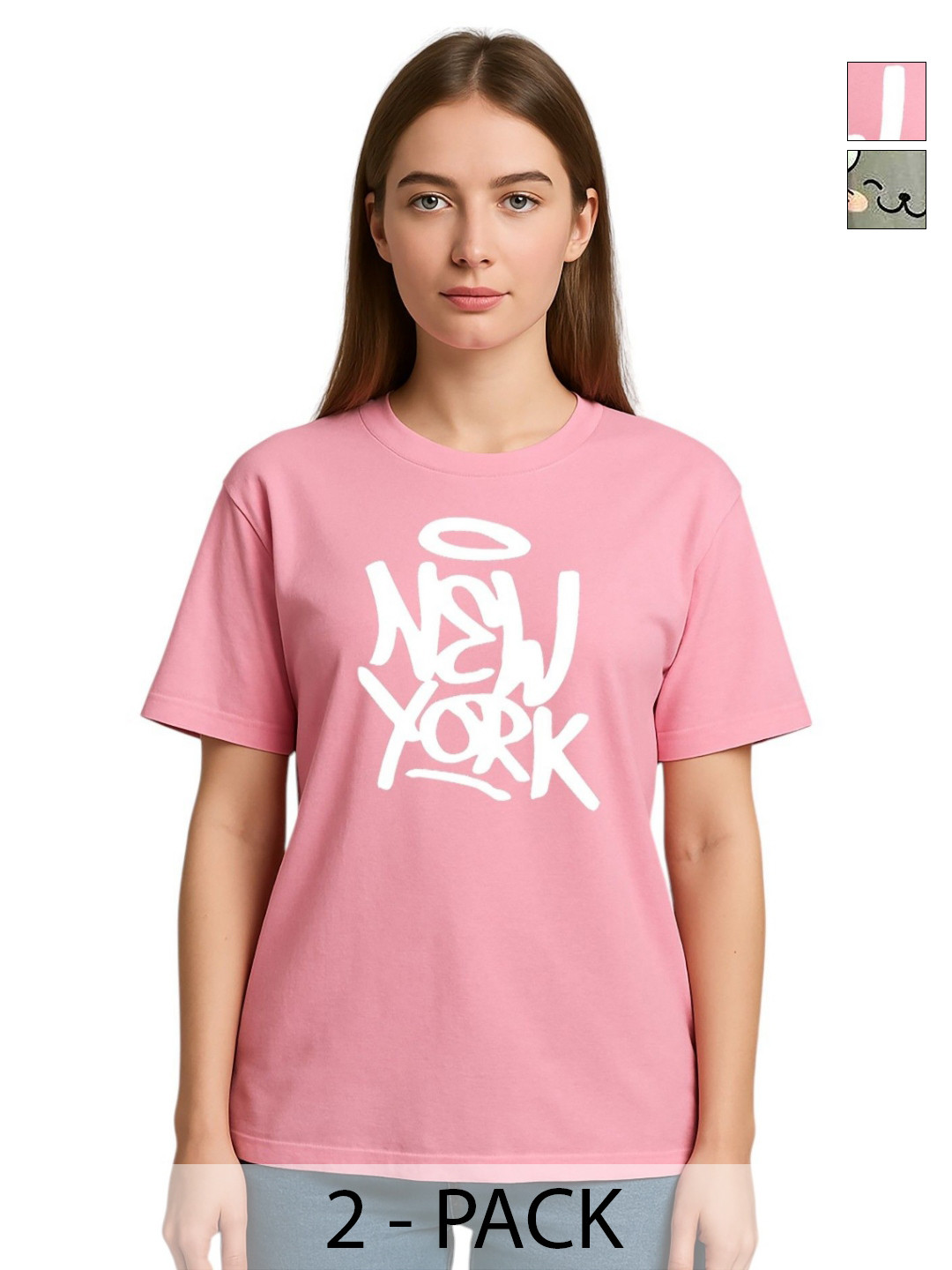 My Swag Women Pack of 2 Typography Printed Round Neck Cotton Relaxed Fit T-shirts