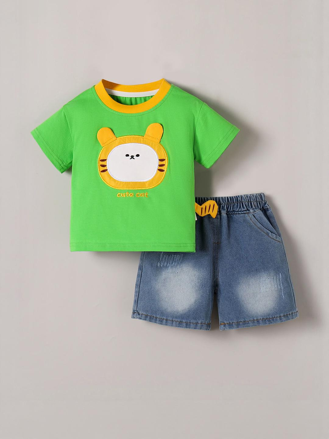 2-Pc Tiger Applique Shorts Set