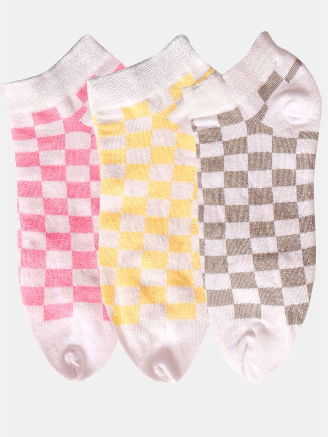 N2S NEXT2SKIN Women Pack Of 3 Sneaker Length Block Pattern Cotton Thumb Socks