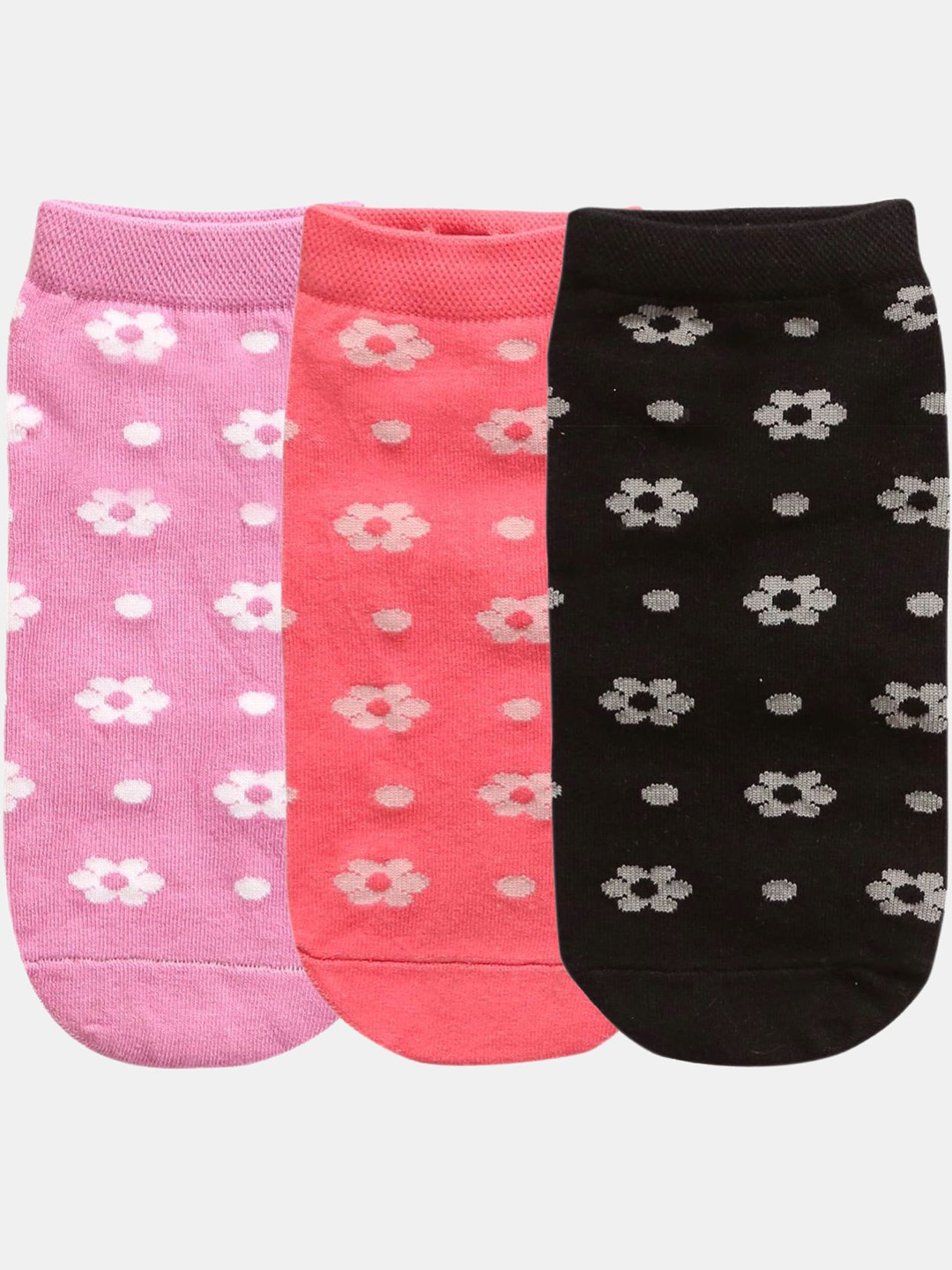 N2S NEXT2SKIN Women Pack Of 3 Bloom Pattern Cotton Ankle-Length Socks