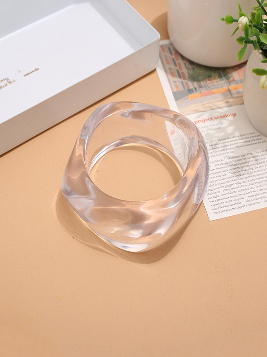 AQUASTREET Chunky Wide Edge Rounded Square Polygonal Clear Acrylic Bangle