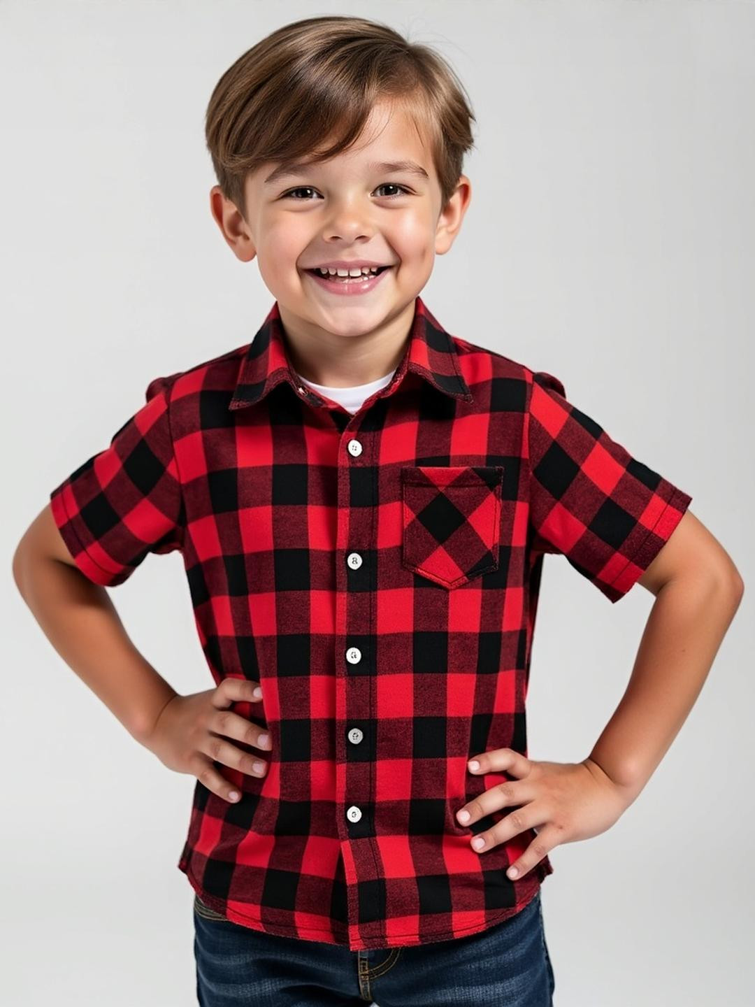 KIDGARB Boys Red And Black Checkered Casual Shirt