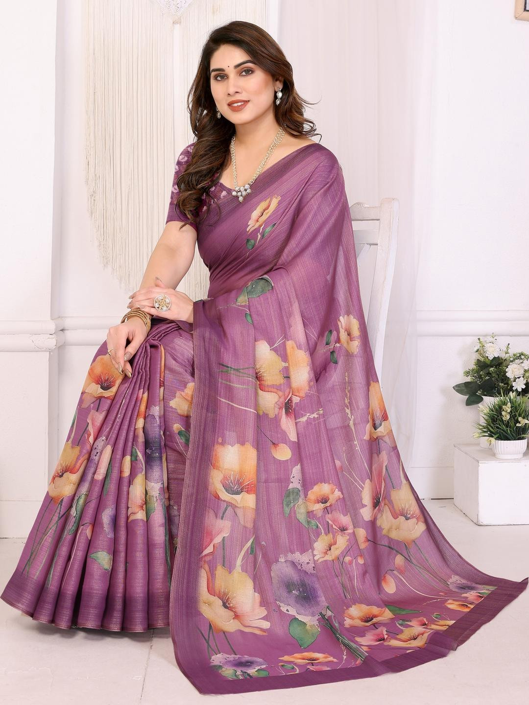 VJ FASHION Women Plain Eroid Silk Digital Printed Saree with Unstitched Blouse Piece