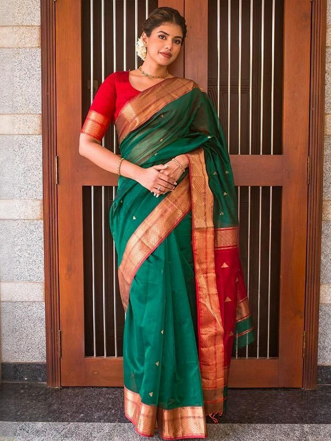 PHEASANT Geometric Woven Design Zari Banarasi Saree