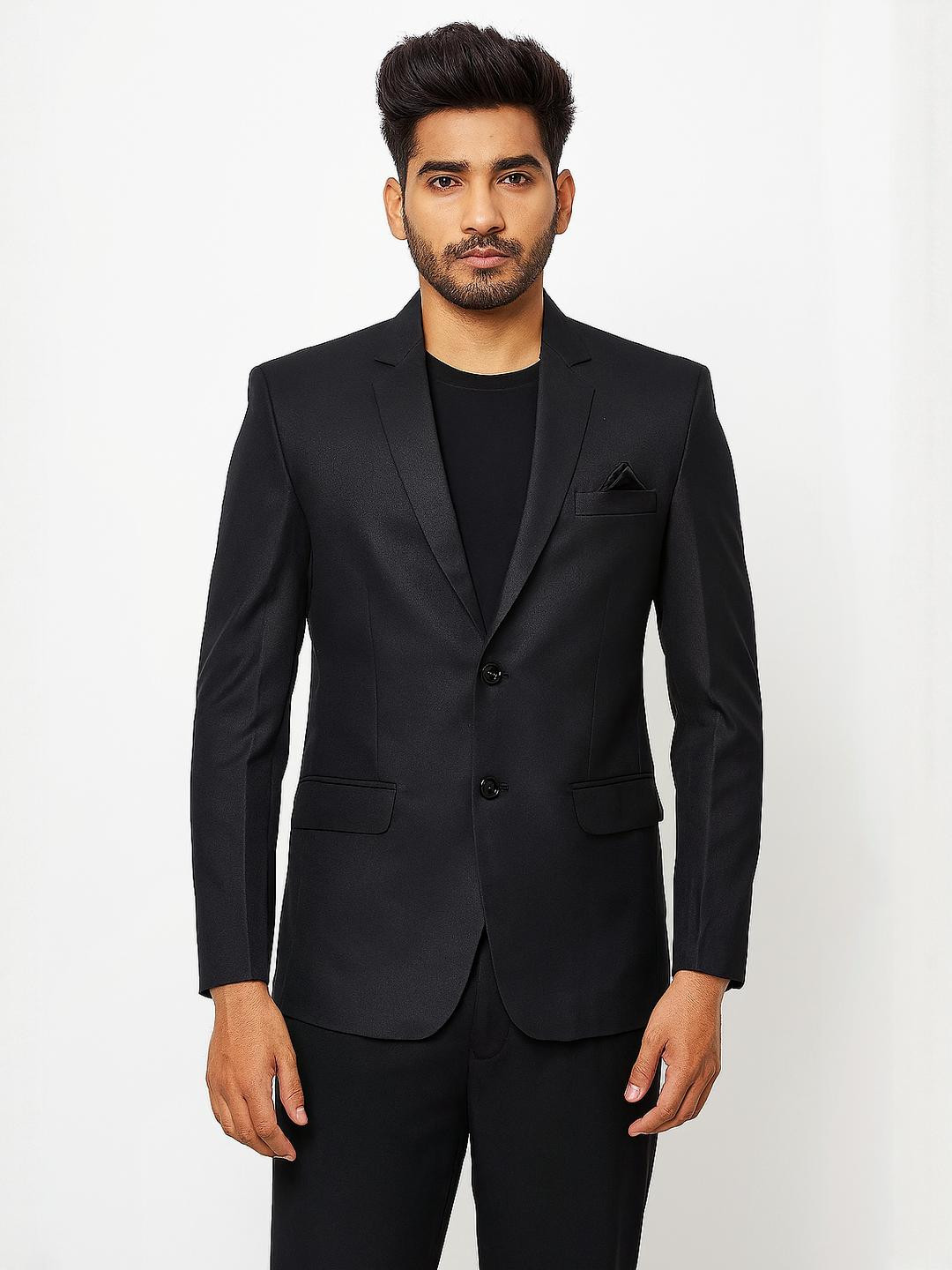 SHAHI ACHKAN Men Black Slim Fit Formal Blazer