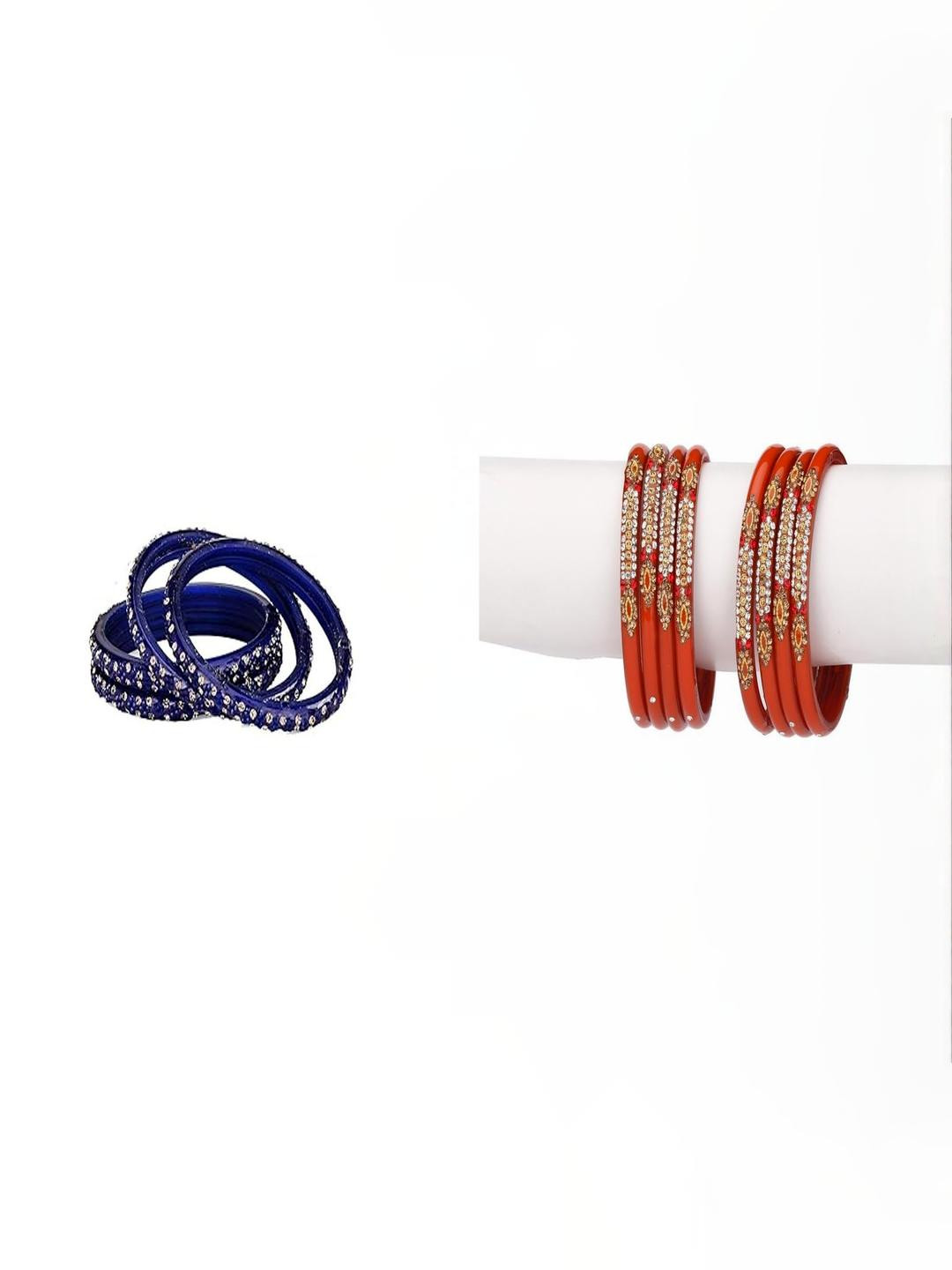 SOMIL Women Pack of 16 Red & Blue Glass With Artificial stone Bangles