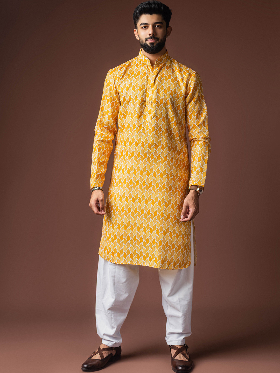 Rawayi Men Ethnic Motifs Printed Festive Linen Straight Kurta